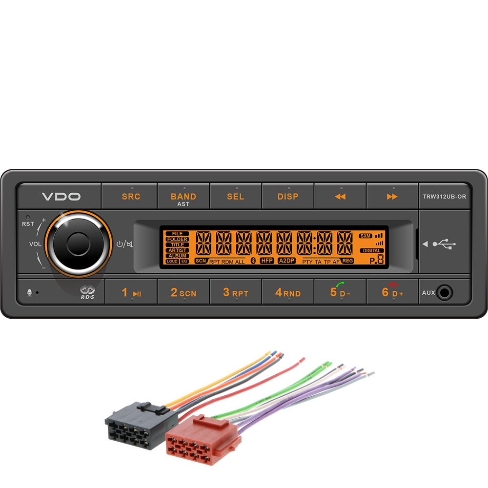 VDO 12V Radio w/FM RDS Tuner MP3/WMA/USB/Bluetooth - Orange Illumination - Includes Power Speaker Wire Harness [TRW312UB-ORK]