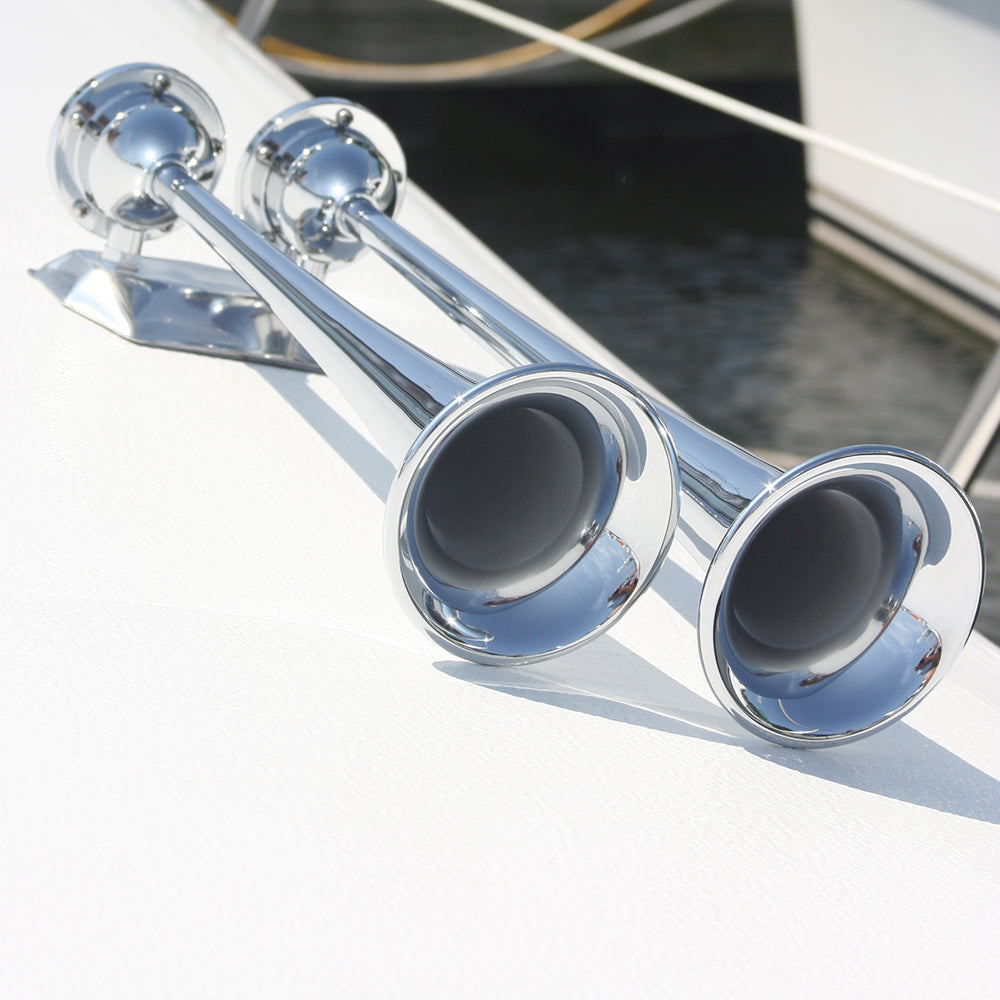 Marinco 12V Chrome Plated Dual Trumpet Air Horn 10106 - Sound Boatworks