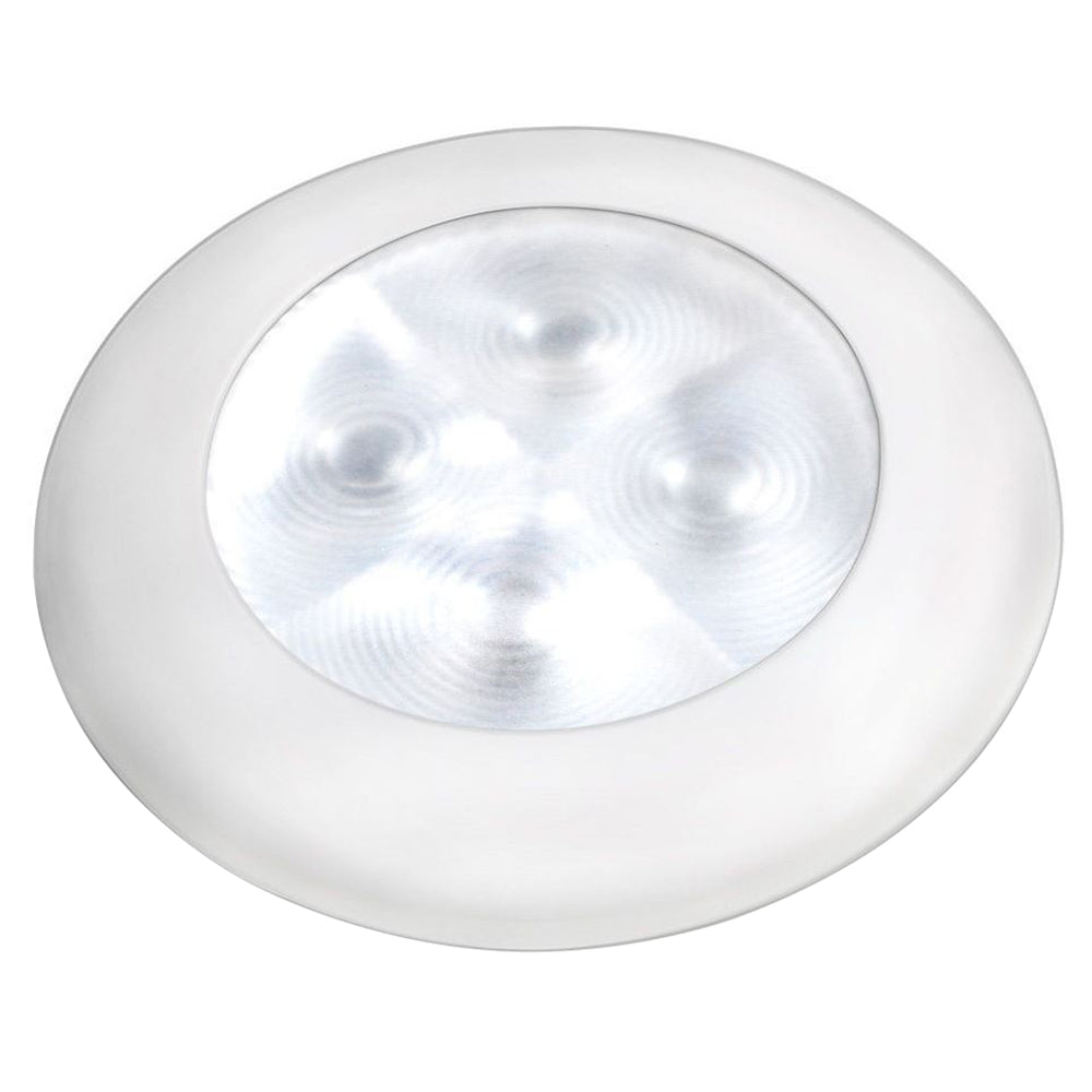 Hella Marine Slim Line LED Enhanced Brightness Round Courtesy Lamp White LED  White Plastic Bezel 12V 980500541 - Sound Boatworks